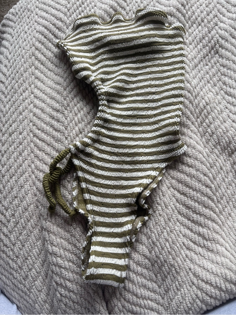 Olive and White Striped One-Piece Swimsuit